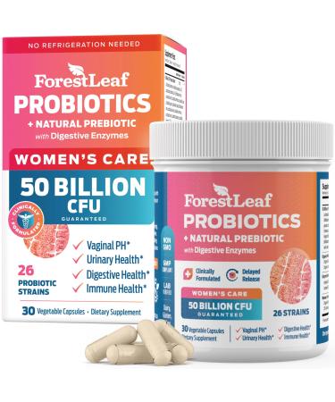 Probiotics for Women 50 Billion CFU 26 Unique Strains Women's Probiotic and Prebiotics Support Digestive Health w/Cranberry Hibiscus & D-Mannose for Vaginal PH Balance Urinary Gut (30 Caps) 50 Billion CFU Women's 30