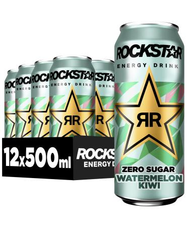 Rockstar Energy Drink Watermelon Kiwi Zero Sugar - caffeinated refreshing drink without sugar for the energy kick disposable (12 x 500ml)