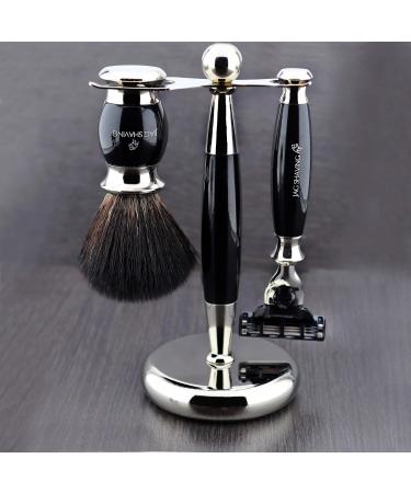 Shaving Set for Razors 3-Edge Eco-Friendly Synthetic Hair Brush Black