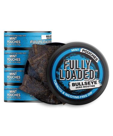 Fully Loaded Chew Tobacco and Nicotine Free Mint Bullseye Pouches Bold Flavor, Chewing Alternative-5 Cans