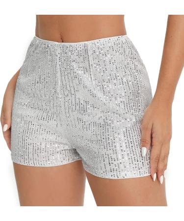 Duohropke Women's Metallic Hot Pants - High Waist Sequin Glitter Shorts for Dance Disco Carnival - Buy Online on GoSupps.com