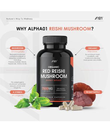 Organic Red Reishi Extract 7500mg | High Potency 250mg Polysaccharides - 15:1 Mushroom Extract | 90 Vegan Capsules - Buy Online on GoSupps.com