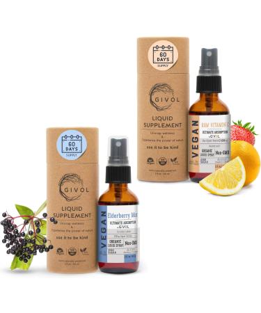 GIVOL Organic Elderberry Mist-Sambucus Nigra (Extra Strength) and Vitamin C Extra Strength Spray Mist: Daily Absorption Liquid Extract - Non-GMO - Immune Boost Optimizes Wellness Benefits