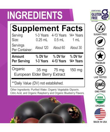 Elderberry Syrup Organic Liquid Drops - Sugar Free Immune Support Supplement for Adults & Kids Ages 1 Immune Booster - Pure Organic Elderberry Syrup Liquid Drops Tincture Extract Concentrate 1 Fl Oz - Buy Online on GoSupps.com