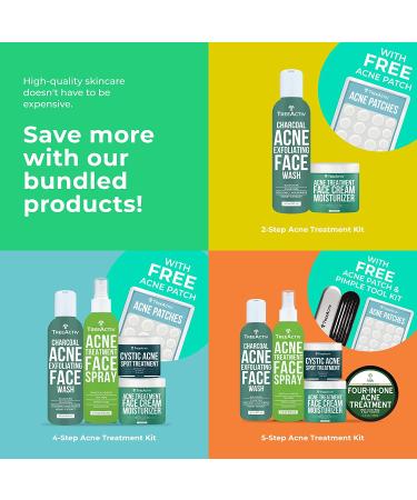Tree Active 3-Step Acne Treatment Kit with Charcoal Face Wash, Bentonite Pimple Spot Clay, Salicylic Acid Moisturizer + Bonus Blemish Patches - 60-Day Supply for Teens and Adults - Buy Online on GoSupps.com