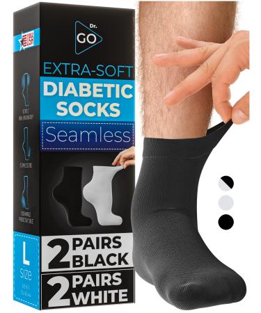 DR. GO Ultra-soft Diabetic Socks for Men and Women 100% Seamless Neuropathy Socks with Non-Binding Top Enhance Blood Circulation Cushioned Protective Sole for Diabetic Foot 4 Pairs Size L 9-11