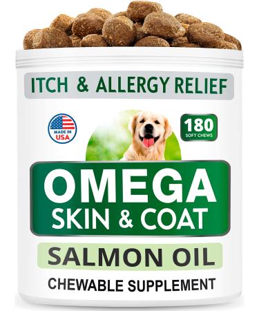 Bark&Spark Omega 3 for Dogs - 180 Fish Oil Chews - Allergy and Itch Relief - Anti-Shedding - Hot Spots Treatment - Joint Health - Skin and Coat Supplement - EPA & DHA Fatty Acids - Salmon Oil Chicken 180 Ct (Pack of 1)