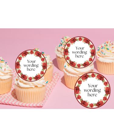 20 x EDIBLE PERSONALISED cupcake toppers red wafer/icing uncut Birthday/Hen Party/Retirement/Birthday/Baby Shower (icing paper)