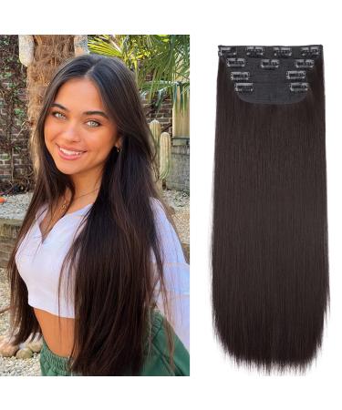 FnyPretty Straight Hair Extensions Long Dark Brown Hair Extensions Clip in Hair Extensions for Women Fluffy and no Tangled 22 Inch Dark brown