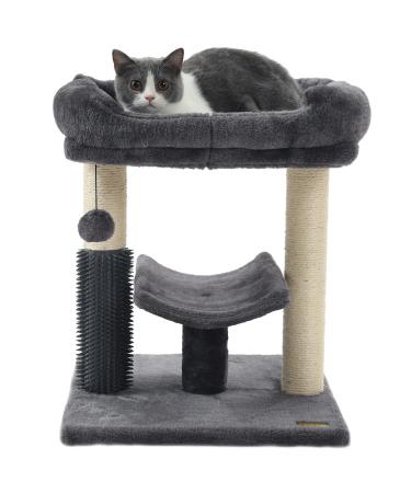 Hoopet cat Tree Tower,cat Scratching Post for Indoor Cats,Featuring with Super Cozy Perch,Cat Self Groomer and Interactive Dangling Ball Great for Kittens and Cats Smoky Gray