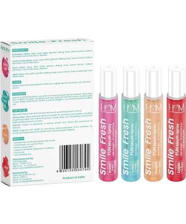 HM - Dry Mouth Fun 4 Flavoured Spray - Peach, Bubble Gum, Cotton Candy & Apple - Alcohol Free, Instantly Hydrate & Moisturize, Ph Balanced, Promotes Saliva Production & Soothes Pack of 4 x 0.33 oz - Buy Online on GoSupps.com