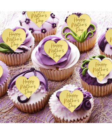 auwiyd 20 PCS Happy Mother's Day Cupcake Topper Acrylic Gold Heart-shaped Cupcake Toppers Mother's Day Cake Decoration Baking Dessert Decor for Mother's Day Party - Buy Online on GoSupps.com
