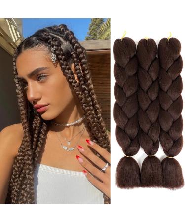 Fanfyu ombre braiding hair 3pack kanecalon hair braids extension jumbo braid hair extension 24 " braids box braid hair art hair hair for bricking (4#) 24 inch (pack of 3) 4#-3pack