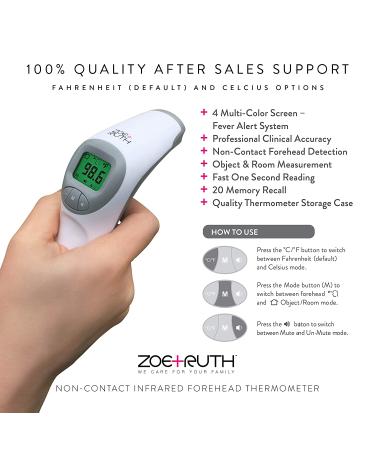 Zoe+Ruth Non-Contact Infrared Baby Thermometer - Accurate Forehead Fever Alert for Kids & Adults - Buy Online on GoSupps.com