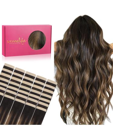 If-salt tape extensions real hair 40PCs 80g 30cm 12 inch balayage natural black to chestnut brown hair extension real hair extensions invisible tape in extensions real hair hair extensions 30cm-80g #1b/6/1b balayage natural black to chest groove brown