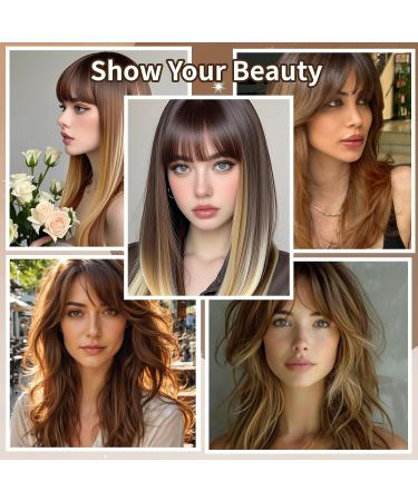 Hair Toppers 16 inches for Women Hair Pieces for Women with Multiple Non-slip Clips and Lace Base Clip in Synthethic Hair Toppers for Thinning Hair Ombre Brown Blonde Women Wiglets with Bangs - Buy Online on GoSupps.com