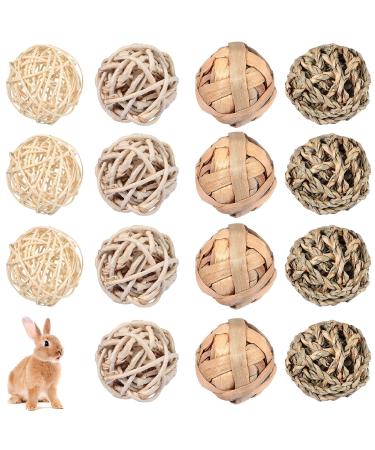 15 Pieces Small Animal Chew Ball Toy Rolling Activity Play Balls Bunny Treat Ball Grass Ball Pet Cage Accessories for Rabbits Guinea Pigs Chinchilla Teeth Grinding Gnawing Biting Classic Style