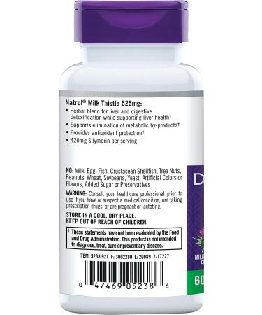 Natrol Milk Thistle 525 mg - 60 Capsules for Liver Support & Detox - Buy Online on GoSupps.com