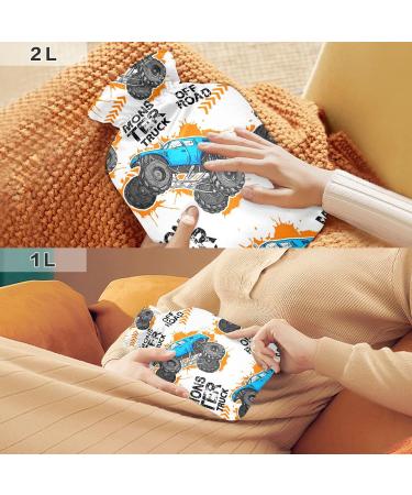 Hot Water Bottles with Cover Blue Yellow Monster Truck | 2L Pain Relief & Bed Warmer for Sore Muscles & Arthritis - Buy Online on GoSupps.com
