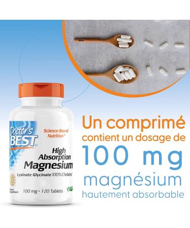 Doctor's Best High Absorption Magnesium 100% Chelated with TRAACS with Glycine and Lysine 120 Vegan Tablets Lab Tested Soy Free Gluten Free Non-GMO - Buy Online on GoSupps.com