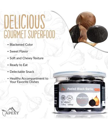APEXY Whole Black Garlic 7.02 Oz Jar - 90 Days Fermented & Naturally Aged - Peeled Cloves - Gourmet Superfood - Halal Certified - Buy Online on GoSupps.com