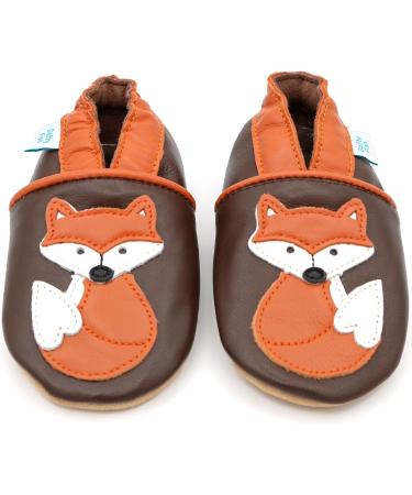 Dotty Fish Soft Leather Baby Shoes for Boys | Non Slip Toddler Shoes | Animal Designs | 0-6 Months to 4-5 Years | Brown and Orange Fox - Buy Online on GoSupps.com