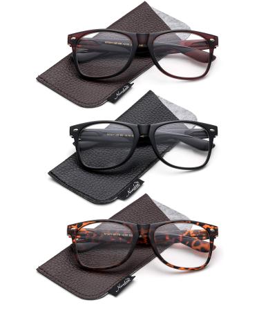 Bifocal Reading Glasses 3 Pack with Pouch Comfortable fit Spring Hinge Oversized 3 Pack - Black Brown & Tortoise 2.00 X