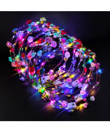 12 Pack LED Flower Headband Crown Halloween Glow in The Dark Party Supplies Wreath Headdress for Kids Girls Women Hair Accessories LED Light Up Party Favors Dress Up Wedding Birthday Christmas