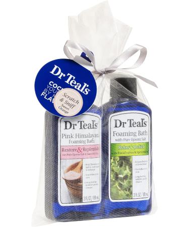 Dr Teal's Holiday Gift Combo Pack - 6 fl oz Total - Restore & Replenish with Pink Himalayan Salt, Relax & Relief with Eucalyptus and Spearmint - Skin-Nourishing Bath Experience - Buy Online on GoSupps.com