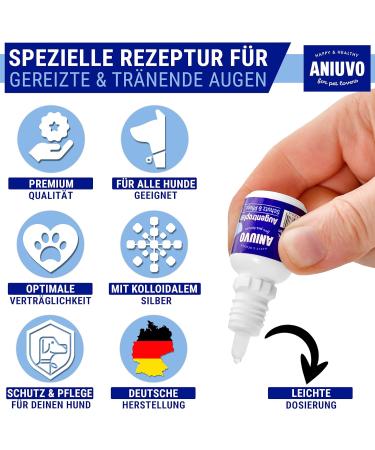 Aniuvo Eye Drops for Dogs & Cats - Made in Germany | Colloidal Silver Eye Care for Tear Stains & Irritated Eyes - 10ml - Buy Online on GoSupps.com