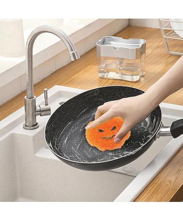 Kitchen Cleaning Sponge - Halloween Pumpkin Shape Scrub Sponge Cleaner | Absorbent Non-Scratch Dish Sponge for Dishes Pots Pans | Multipurpose Kitchen Accessories for Effective Cleaning All at Once Orange Color - Buy Online on GoSupps.com