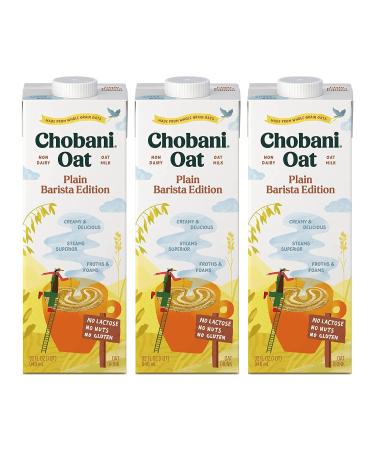 Chobani Oat Milk Plain Oat Barista Edition Shelf Stable Non Dairy Milk Creamer Vegan Friendly Gluten-Free 32 FL OZ (Pack-3) 32 Fl Oz (Pack of 3)