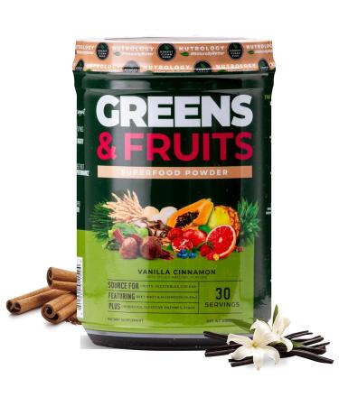 Nutrology Greens & Fruits Powder-Naturally Sourced Superfood Beet Powder Mushroom Blend Probiotics Digestive Enzymes Fiber Antioxidants Immune Support Gluten Free - Vanilla Cinnamon