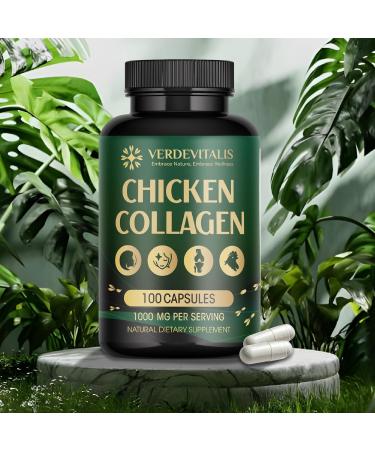 VERDEVITALIS Chicken Collagen Capsules - Type II Collagen Nutritional Supplement for Joint, Skin & Bone Support-Non-GMO, Anti-Aging Supplements with Hydrolyzed Collagen Peptides - 100 Capsules - Buy Online on GoSupps.com