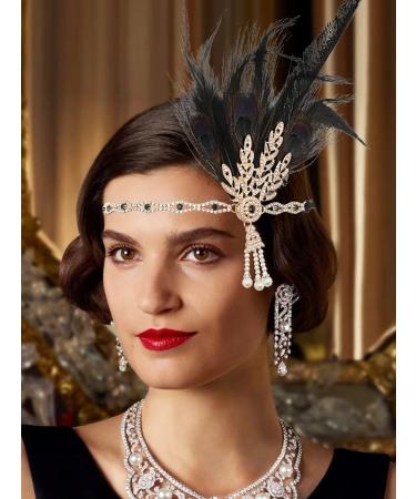 IYOU Crystal Flapper Headpiece Black Feather Gatsby Headband Wedding Party 1920s Hair Band Accessories for Women - Buy Online on GoSupps.com