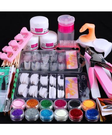 Nail Kit Set Professional Acrylic with Everything, 12 Glitter Acrylic Powder Kit Nail Art Tips Nail Art Decoration, DIY Nail Art Tool Nail Supplies Acrylic Nail Kit for Beginners (Professional)