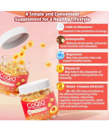 Buy CoQ10 Gummies 100mg & 200mg - Sugar-Free with Ashwagandha Magnesium B6 D3 Methyl B12 & B9 Energy & Heart Support Supplements for Adults - 60 Count - Buy Online on GoSupps.com