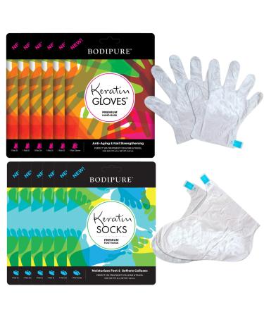 BODIPURE Premium Keratin Gloves and Socks  Anti-aging Moisturizing Gloves & Socks for Dry Hands and Cracked Heels - Hand Masks & Foot Masks Made With Natural Ingredients  Pair in a Pack  (6+6 Pack)