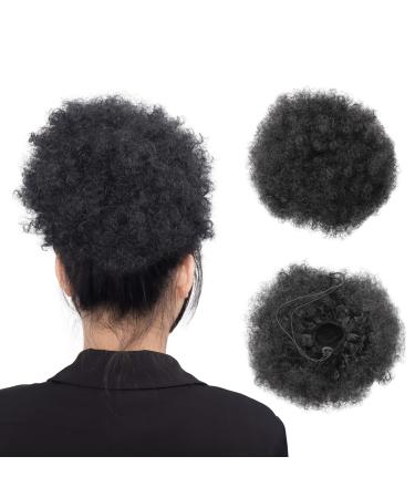 MEIRIYFA Afro Puff Drawstring Ponytail Short Curly Hair Extensions Synthetic Chignon Hair Bun with Clips (T01#) Black