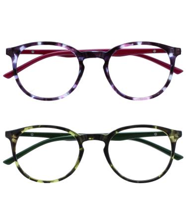 Opulize met reading glasses 2 Pack slim round frame spring hinges scratch festival purple green men women rr60-56 +1.50 purple cherry red / green moss-green +1.50 dioptries - Buy Online on GoSupps.com