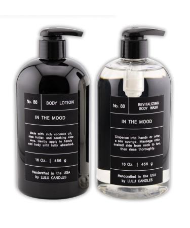 Lulu Candles In The Mood - Musky Amber & Rose Revitalizing Body Wash & Nourishing Body Lotion 2-Piece Set Full Size - 16 Fl Oz.