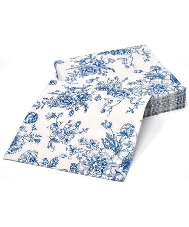 120 Blue & White Floral Cocktail Napkins - Disposable Paper Dessert Napkin for Parties & Events - Buy Online on GoSupps.com