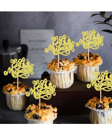 Keaziu 24PCS Eid Mubarak Cupcake Toppers Moon Star Happy Eid Mubarak Cupcake Picks Islamic Muslim Theme Ramadan Kareem Eid Party Cake Decorations Supplies Gold -1 - Buy Online on GoSupps.com