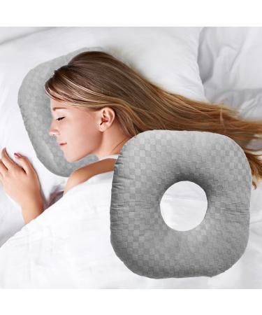 Ear Piercing Pillow for Side Sleepers, Pillow with an Ear Hole for CNH and Ear Pain Ear Inflammation Pressure Sores, O-Shaped Side Sleeping Pillow, Ear Guard Pillow Gray