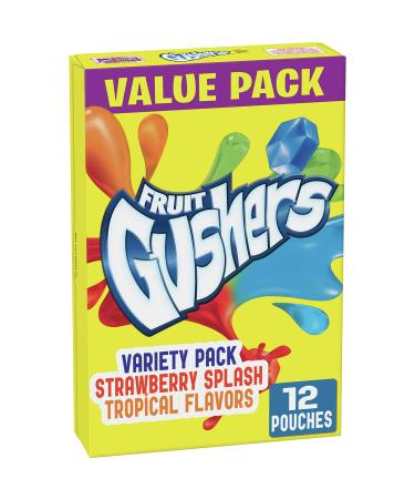 Gushers Fruit Flavored Snacks, Strawberry Splash and Tropical, 12 ct