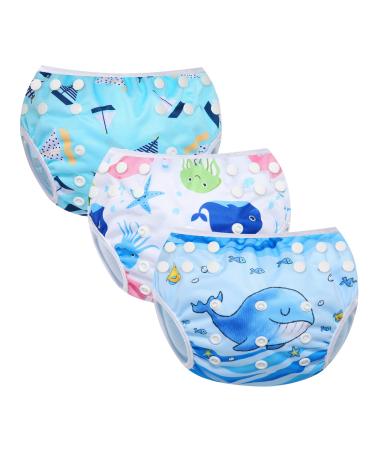 MIXIDON Reusable Swim Nappy Baby Swimming Nappies Adjustable Size Washable Nappy for Swimming Lesson 0-3 Years House+Animal+Aircarft