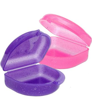 2 x palate protection box-mouth protection box for braces sports toothed devices dentures & more (glitter pink & glitter purple) glitter pink & glitter purple
