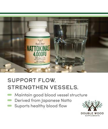 Nattokinase Supplement 4,000 FU Servings 120 Capsules (Derived from Japanese Natto) Systemic Enzymes for Cardiovascular and Circulatory Support by Double Wood - Buy Online on GoSupps.com