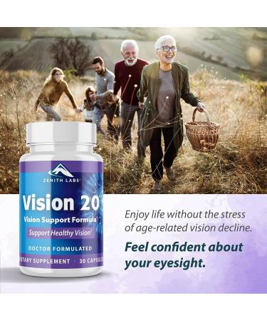 Vision 20 by Zenith Labs - Clinically Proven Lutein & Zeaxanthin with Zinc Citrate for Enhanced Eye Health - Support Eyesight at All Distances & Lighting Conditions - Buy Online on GoSupps.com