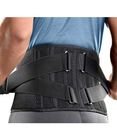 FREETOO Air Mesh Back Support Belt for Men Women Lower Back Pain Relief with 7 Stays Adjustable Back Brace Support for Work Anti-skid Lumbar Support Belt for Sciatica Scoliosis S(waist:27''-36'') Black